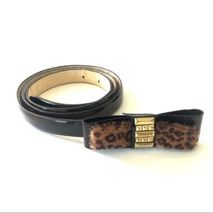 Black Patent Leather Leopard Print Bow Buc…